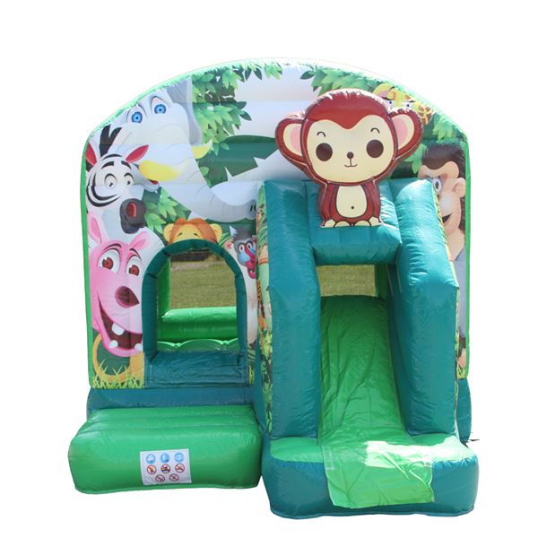 Detail van glijbaan op Kleine Aap springkussen