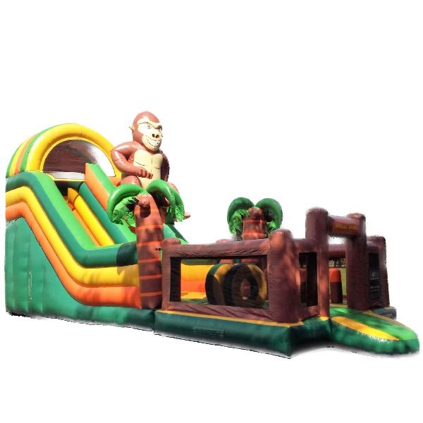 Veilige en leuke monkey-glijbaan met springgedeelte voor feestjes