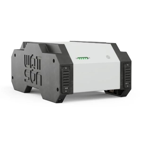 Zijkant van de Wattsun Accu Pack met compacte, lichte behuizing voor mobiel gebruik