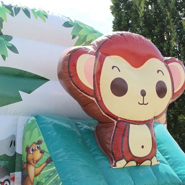 Vooraanzicht van Kleine Aap springkussen met vrolijke apenkop