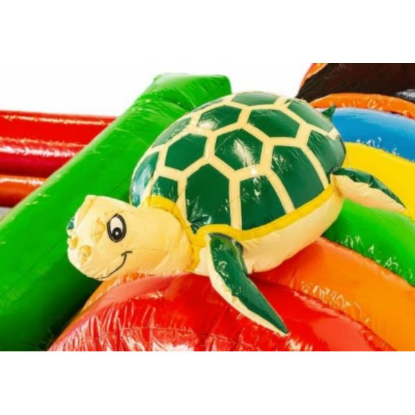 Multiplay Springkussen Hawaii huren bij Happy Rent Tropisch Multiplay Springkussen Hawaii met glijbaan huren bij Happy Rent – vrolijk springkussen voor kinderen en feesten