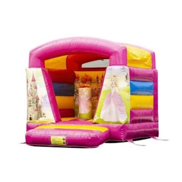 productafbeelding, geef mij titels en alt- teksten Mini Prinses Springkussen huren bij Happy Rent – vrolijk prinsessen springkussen voor kinderen