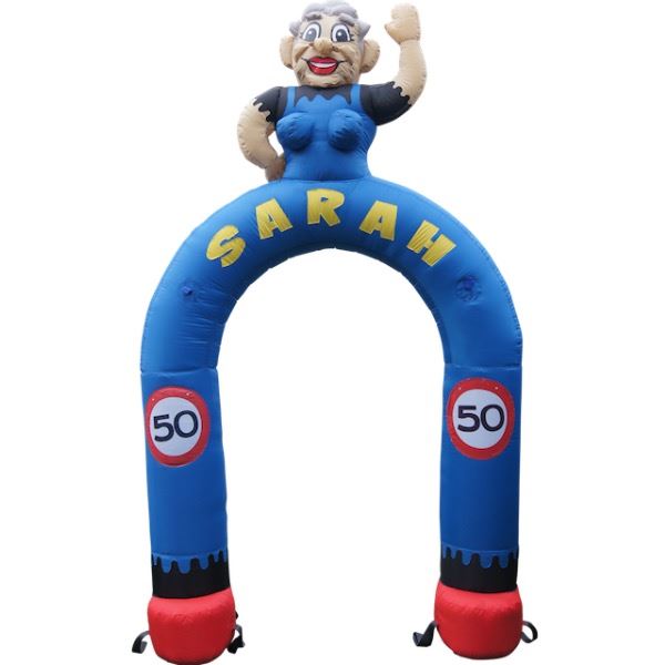 Opblaasbare Sarah Feestboog met vrolijke kleuren en versiering – perfecte blikvanger voor een 50ste verjaardag of Sarah-feest